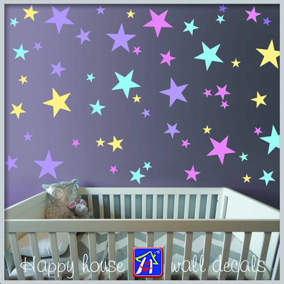 PASTEL STARS MULTICOLOUR Wall Art Sticker Kit decal nursery Subtle Soft Sorbet