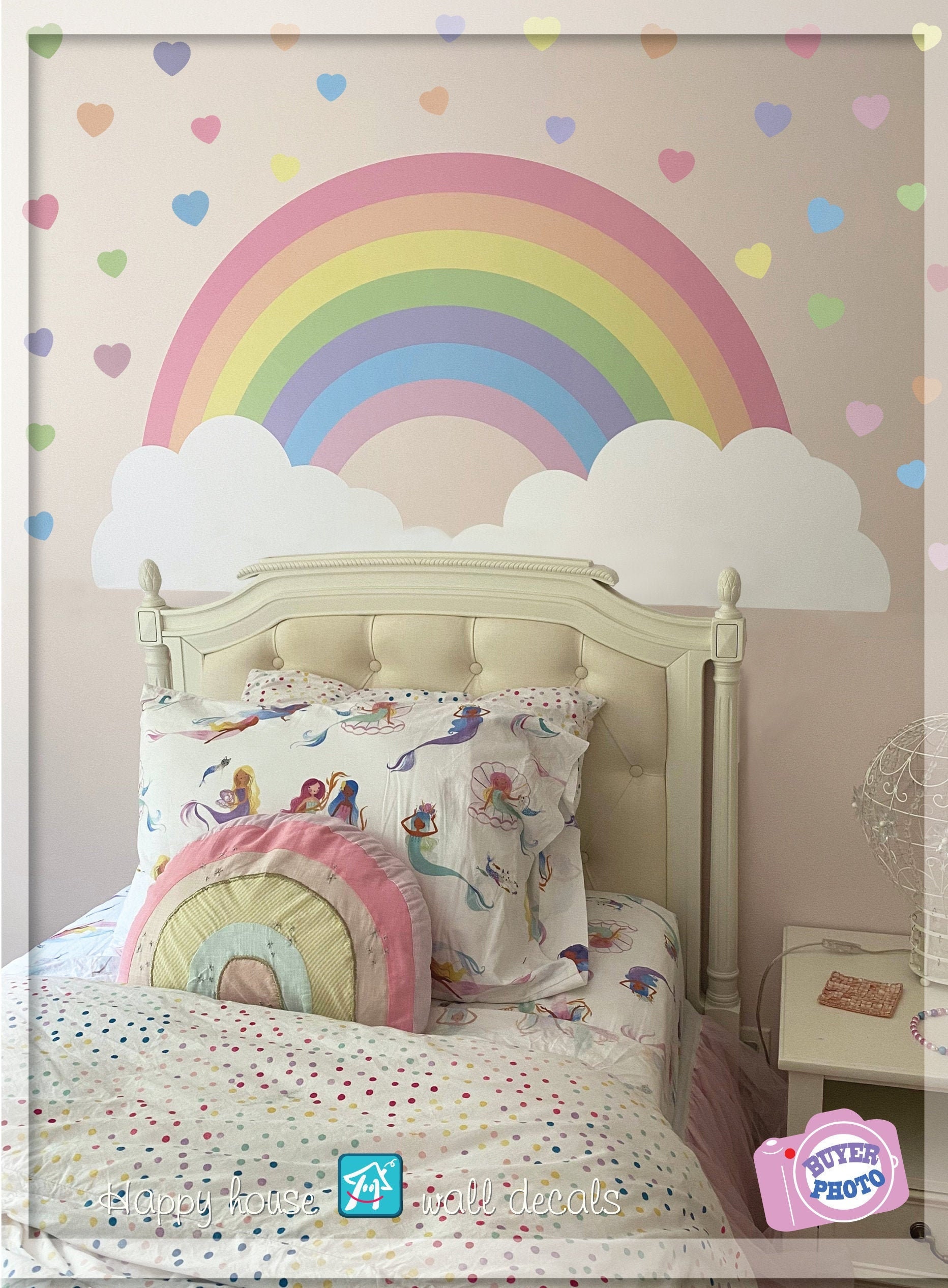 Pastel Baby Rainbow Wall Decal Rainbow decal with hearts Etsy