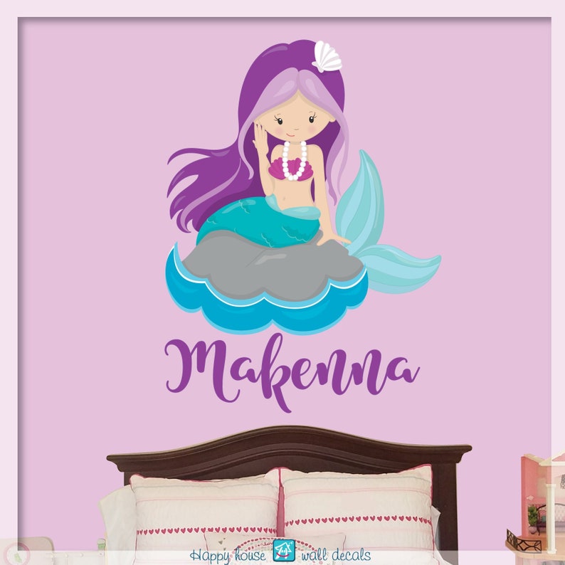 Mermaid Wall Decal Personalized Mermaid Wall Decor Nursery Etsy