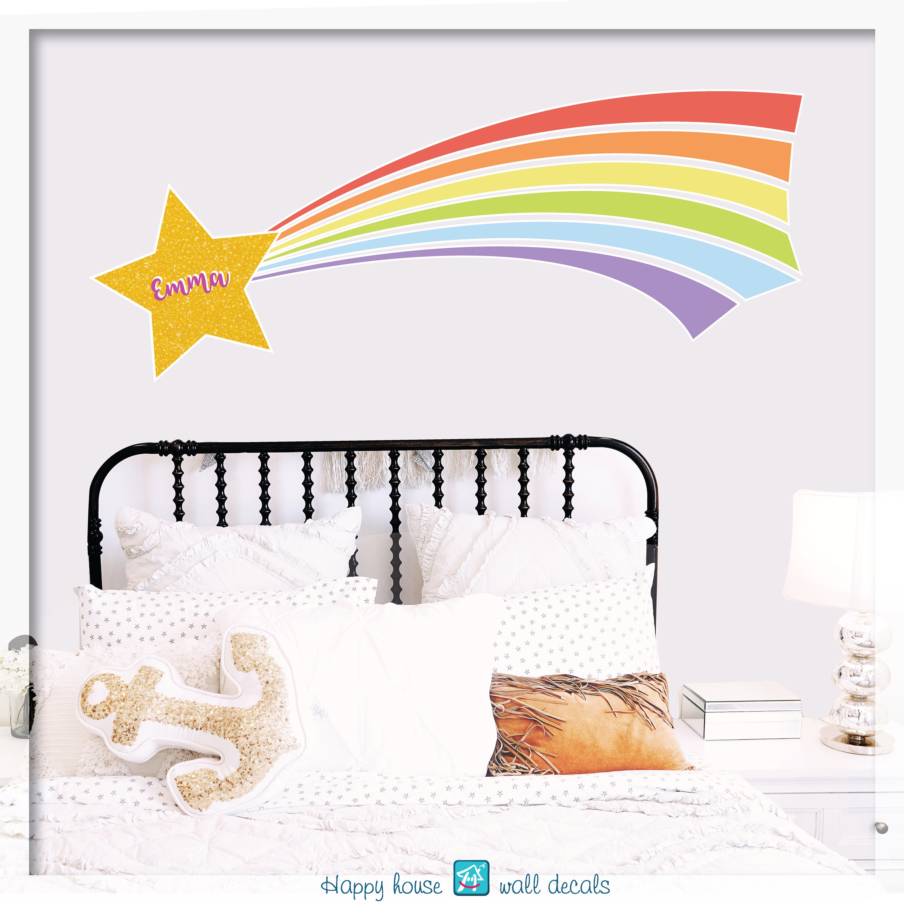 Shooting Star Wall Decal Pastel Star & Rainbow Nursery Decor Etsy