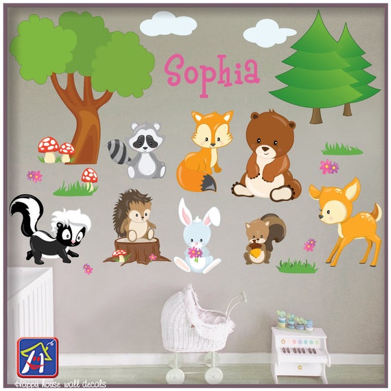 woodland animals wall decal forest animals decal forest | etsy