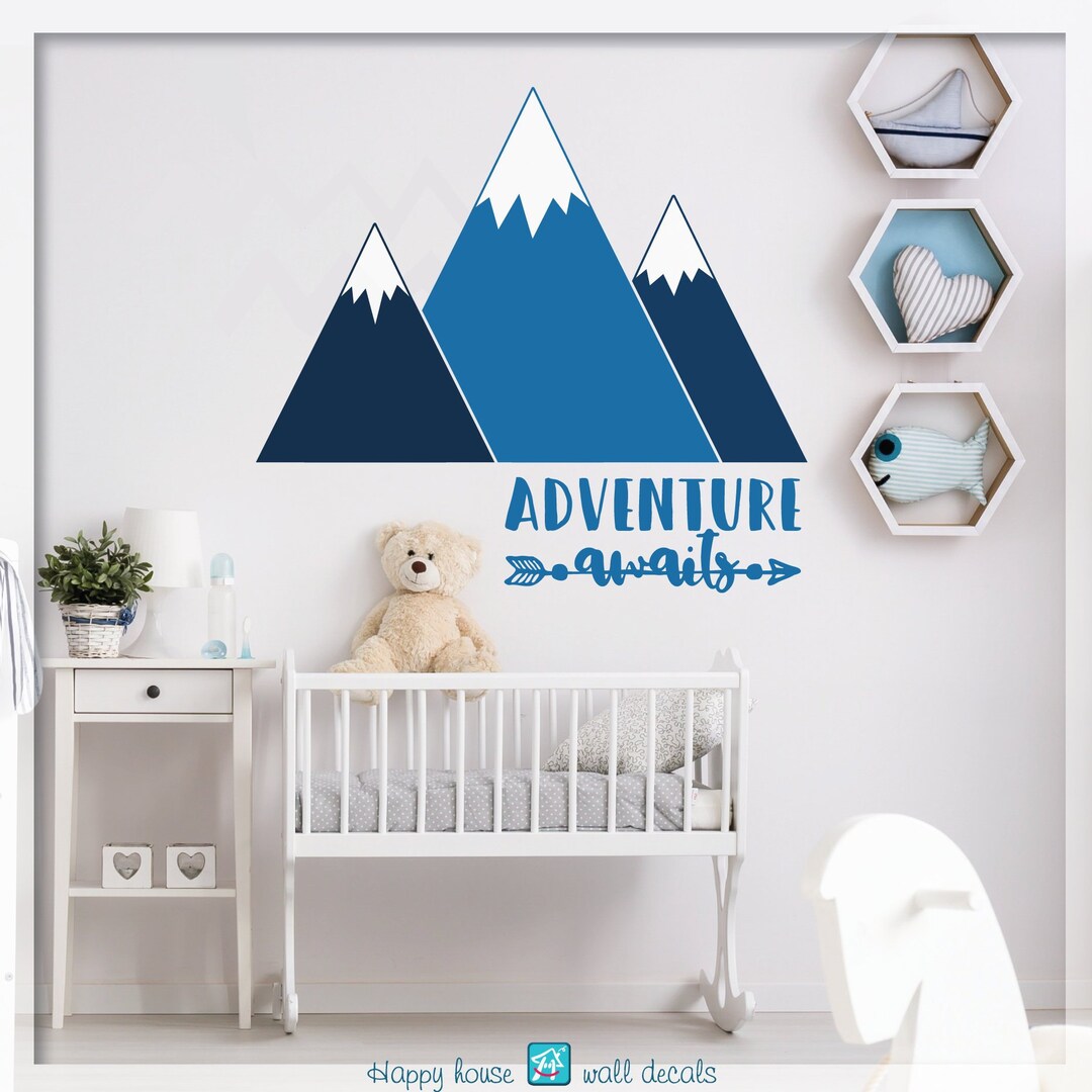 Mountain Wall Decal, Adventure Awaits Wall Decal, Mountains Nursery