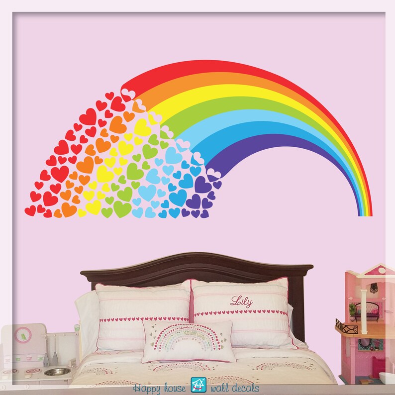 Rainbow Wall Decal Rainbow With Hearts Sticker Nursery Etsy