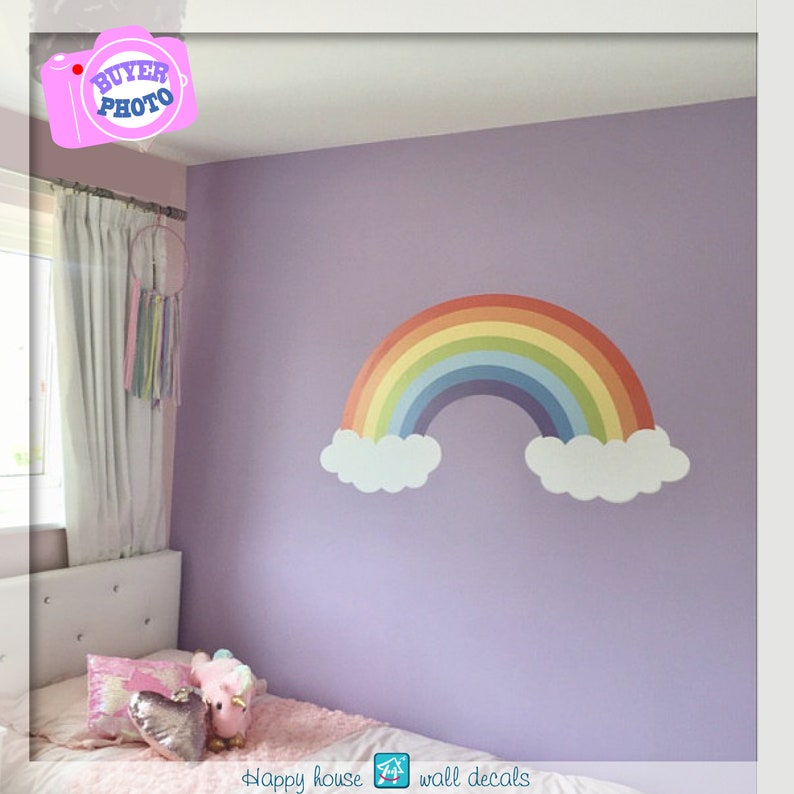 Pastel Rainbow Wall Decal Rainbow With Clouds Nursery Wall Etsy