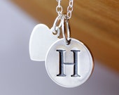 Silver Initial Necklace - with Heart Charm - Monogram Necklace, Personalized Jewelry