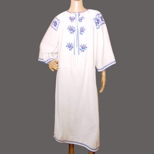Romania dress, hand embroidered ethnic vintage Romanian dress , handmade traditional dress, fine blue embroidered medieval dress