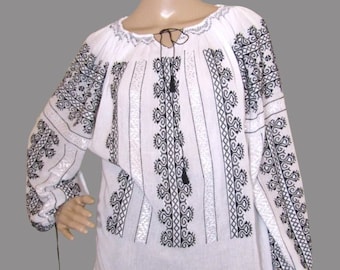 Romanian peasant blouse  ,handmade ethnic blouse , hand embroidered Romanian blouse size S/M