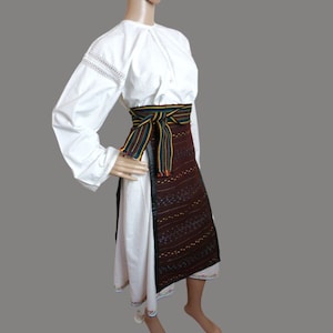 Romanian traditional costume , Romanian handmade folk wear with white embroidered dress, size S-M