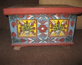 Antique hand painted dowry chest from Transylvania antique hand painted traditional Hungarian Romanian wooden chest medium size