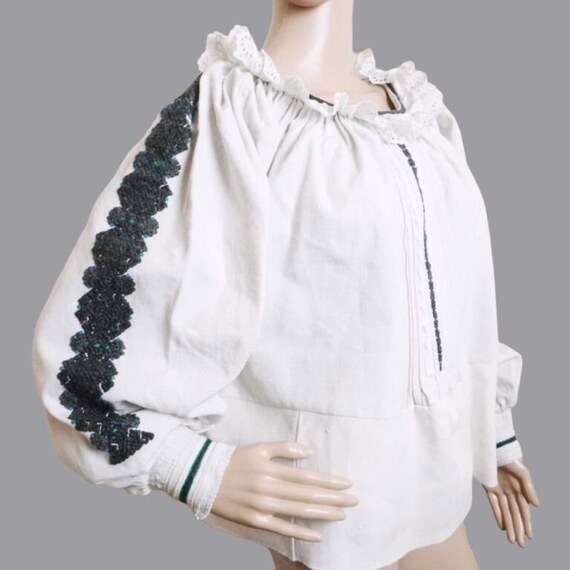 Antique Romanian peasant blouse , ethnic handmade blo… Gem