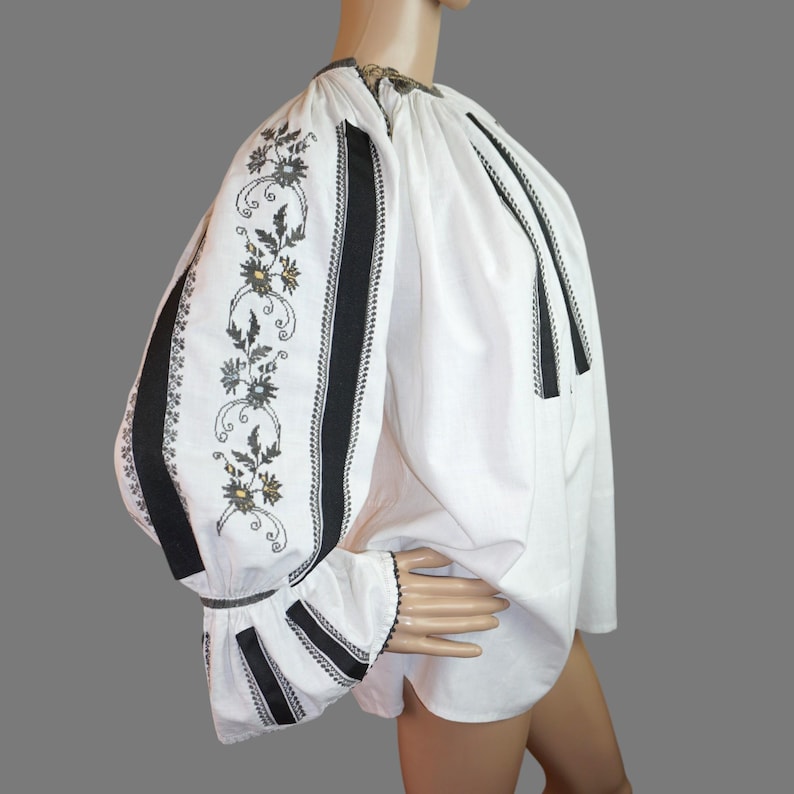 Romania Thread Vintage Romanian Blouse With Stripes From Gorj – Hand Embroidered With ...