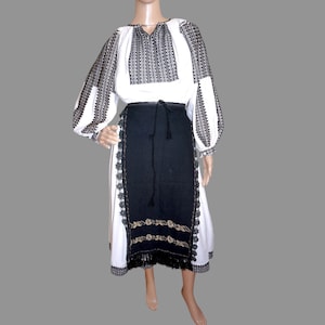 Traditional Romanian Outfit - Handcrafted Romanian Blouse with Skirt and Antique Aprons size S-M