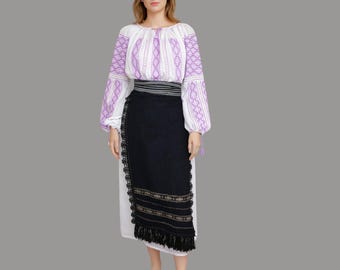 Handmade Romanian Traditional Clothing : Romanian blouse and rare antique aprons with metallic embroidery