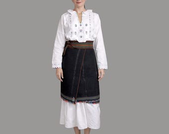 Vintage Romanian Folk Costume from Banat : Embroidered Dress, Wool Skirt, Belt - Carasova Banat
