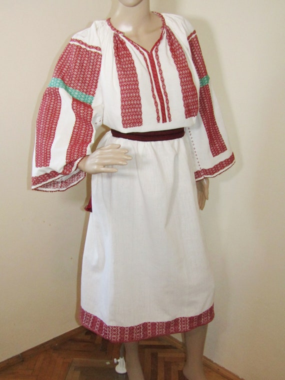 Vintage Romanian peasant dress hand woven , ethnic