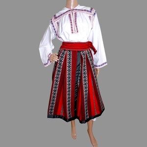 Authentic Romanian Folk Costume – Vintage Romanian Traditional Outfit with hand embroidered Romanian blouse , size M