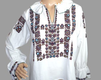 Vintage Croatian Romanian handmade blouse from Banat  with the finest hand embroidery ,size S-M