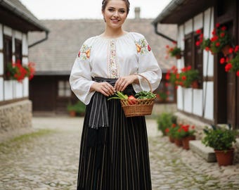 Authentic Vintage Romanian Folk Costume from Oltenia – Handcrafted 4-Piece Ensemble
