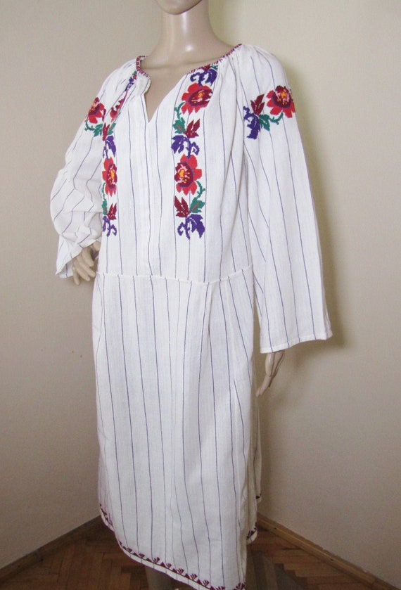 Vintage Romanian peasant dress hand stitched , eth