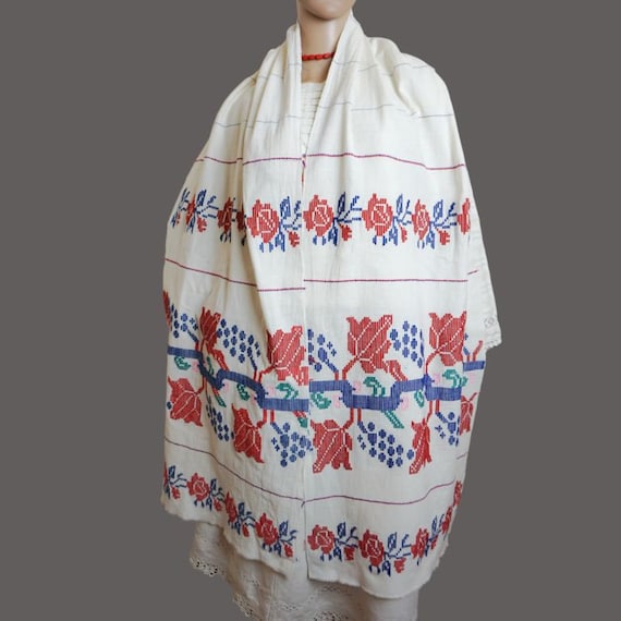 Antique Romanian traditional decorative towel , h… - image 1