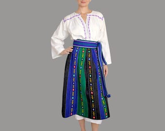 Handmade Romanian Folk Costume from Oltenia (S-M): Embroidered Dress, Wool Skirt & Belt