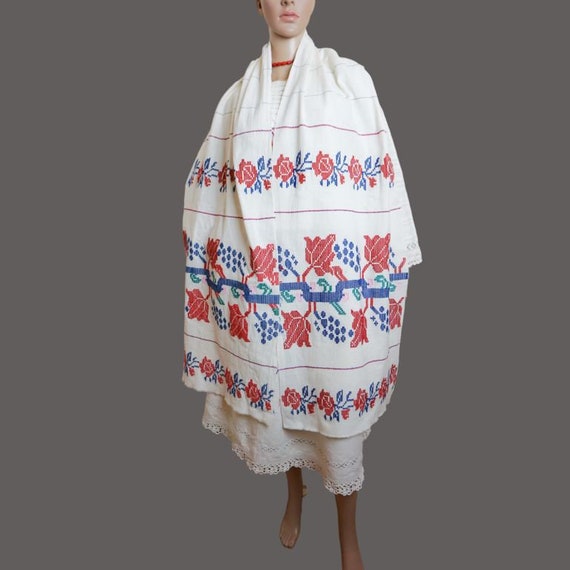 Antique Romanian traditional decorative towel , h… - image 9