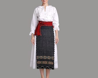 Vintage Romanian Folk Costume from BANAT - Hand Embroidered Blouse, Aprons, Skirt, Belt - Size S