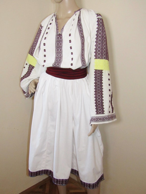 Vintage Romanian peasant dress hand woven , ethnic