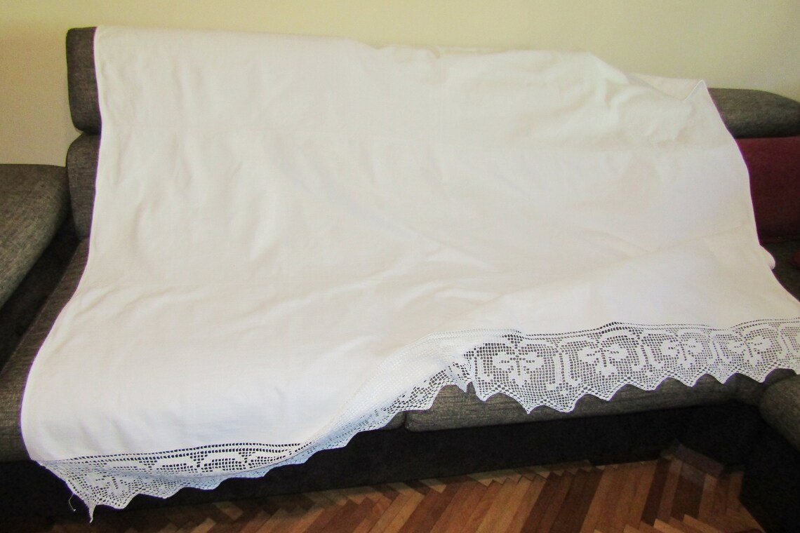 Antique Romanian Bed Sheet Coverlet Duvet With Lace From Etsy