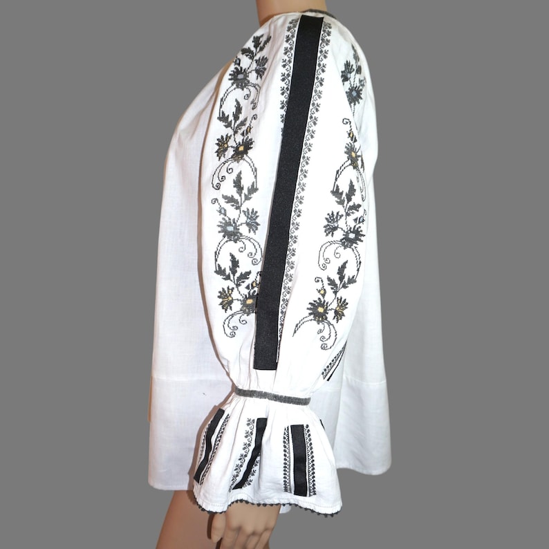 Romania Thread Vintage Romanian Blouse With Stripes From Gorj – Hand Embroidered With ...