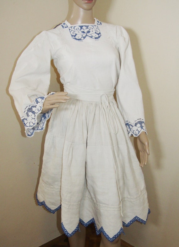 Antique Romanian peasant blouse and skirt from Tra