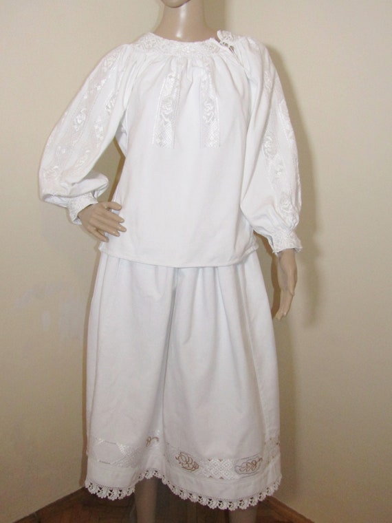 Antique Romanian peasant blouse dress, ethnic Roma