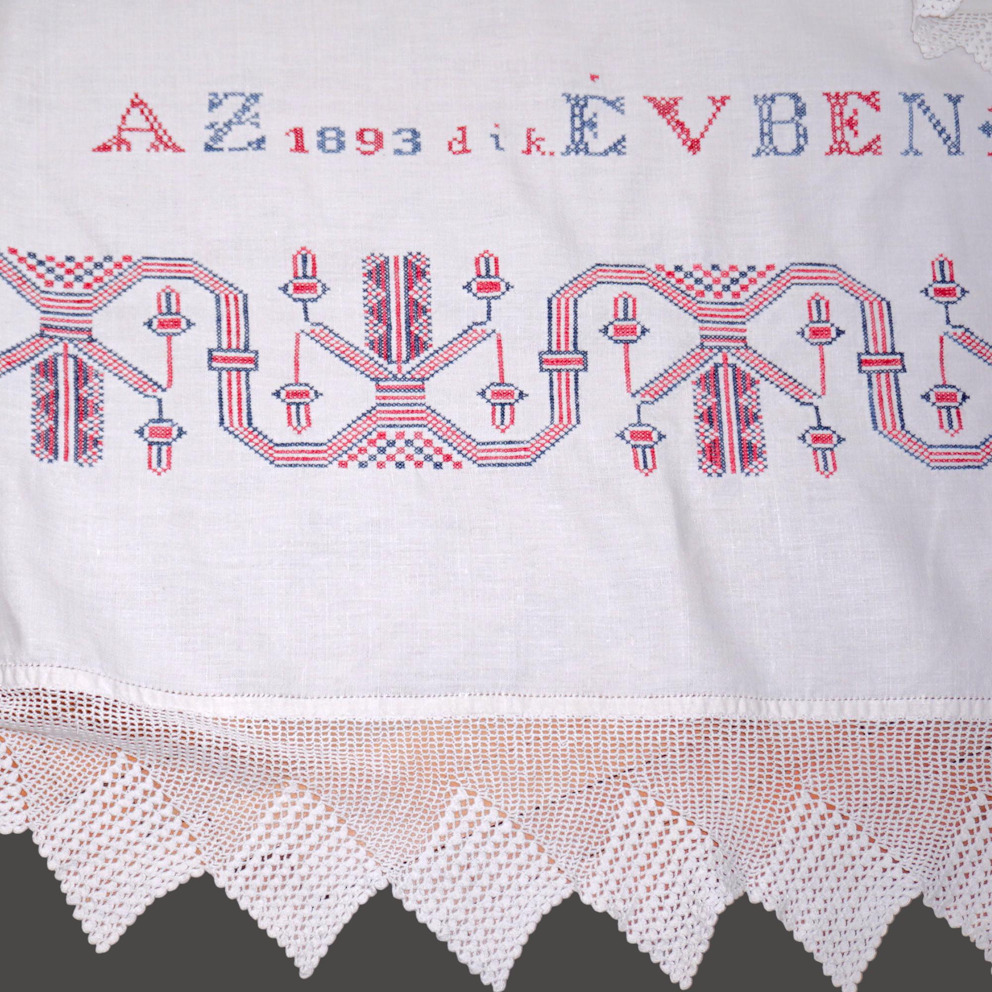 Antique Dated 1893 Hungarian Cross Stitch Tablecloth From