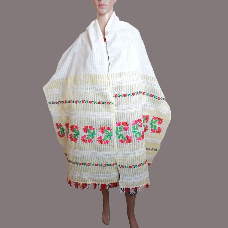 Antique Romanian traditional shawl, hand woven silk and cotton folk scarf, Romanian veil