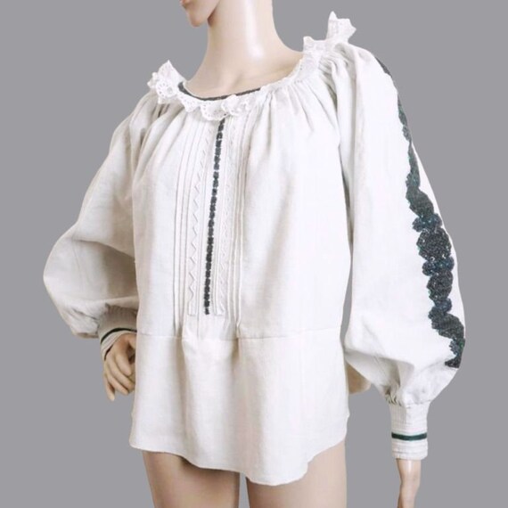 Antique Romanian peasant blouse , ethnic handmade blo… Gem