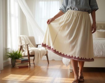 Vintage Handwoven Skirt from Oltenia –  Romanian Embroidered Skirt M-L