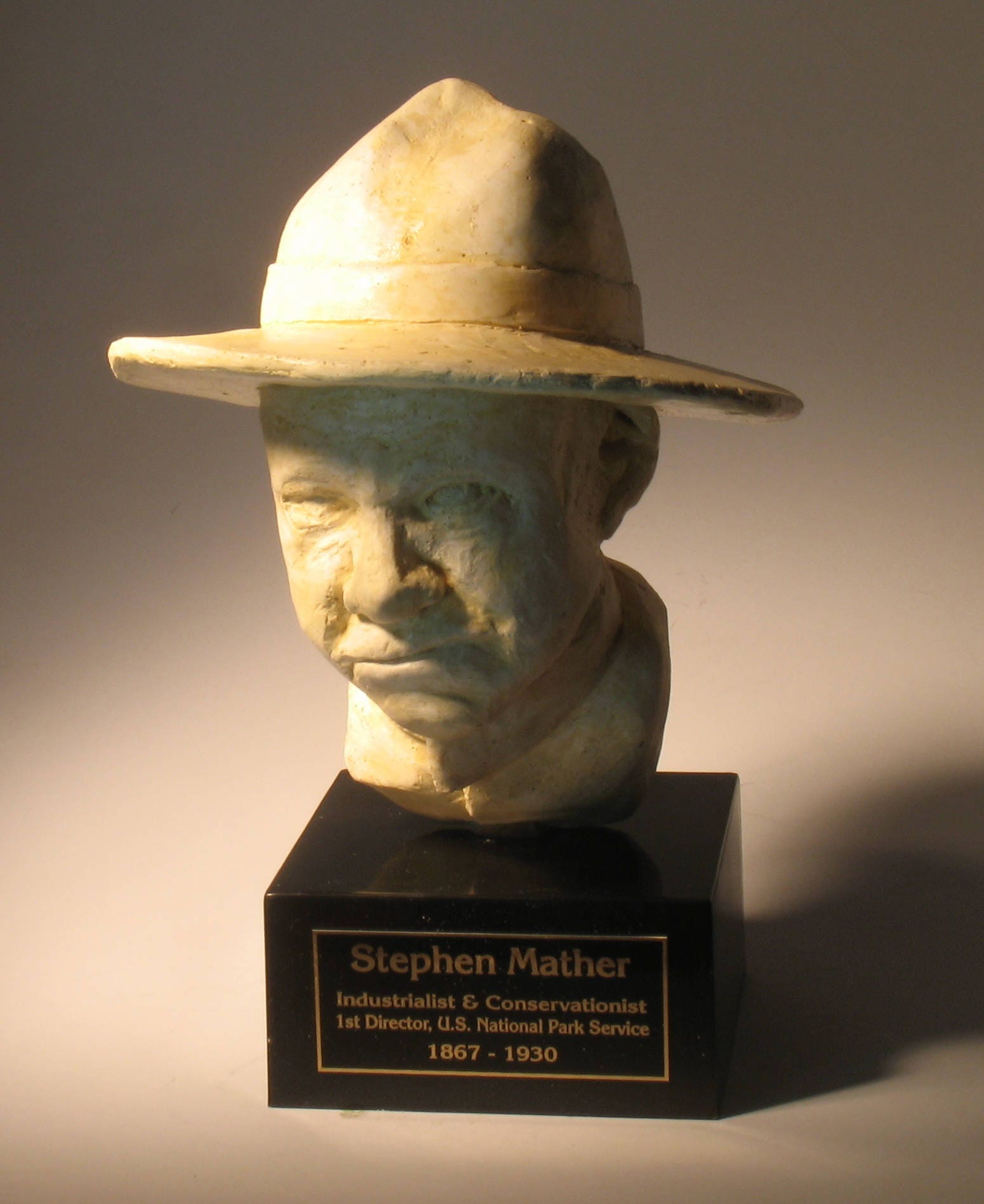 Mather Park Ranger. bust of Stephen Mather, 1st Director, US National
