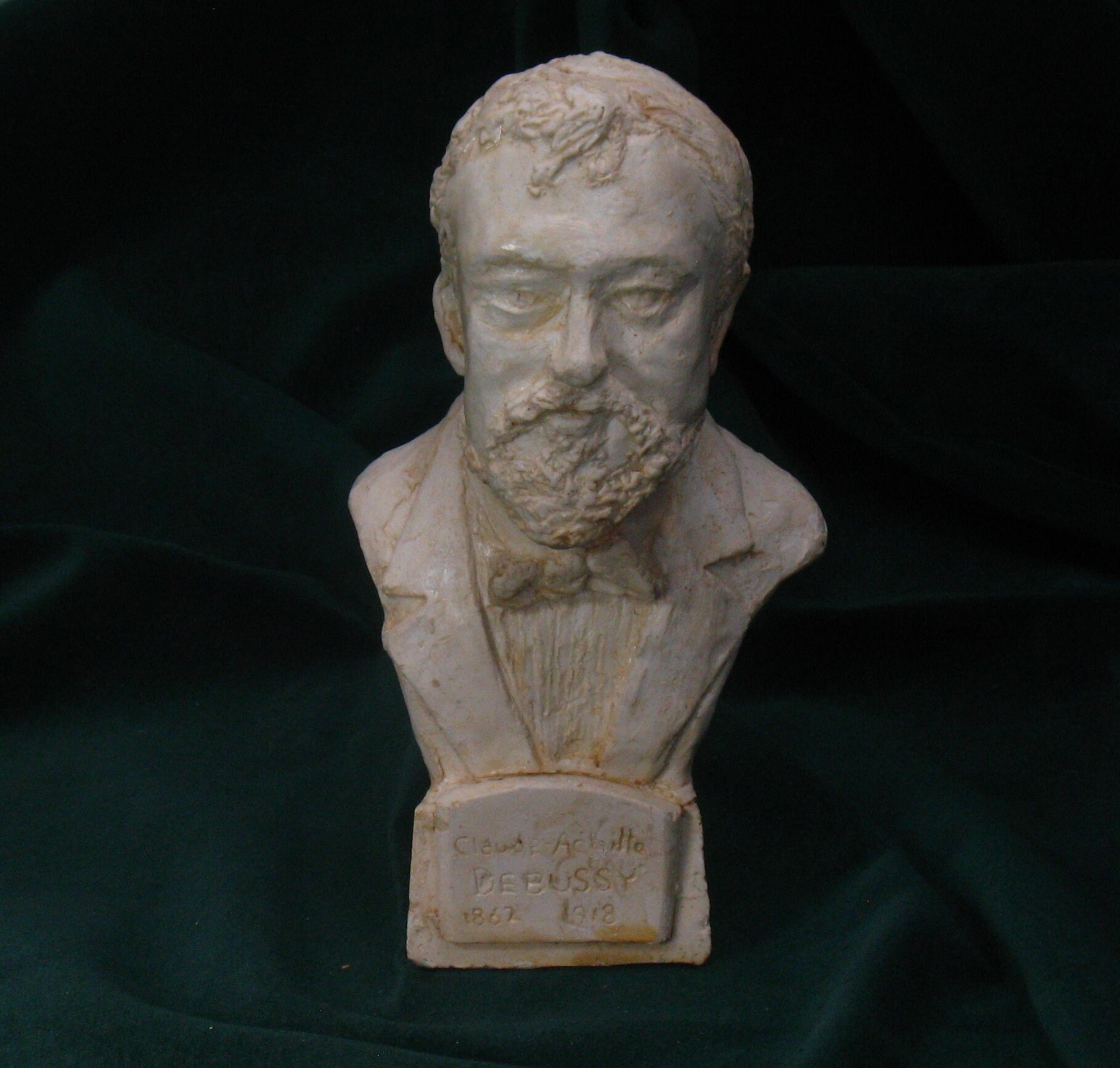 Claude Debussy bust of Composer in hydrostone, coppered bronze patina