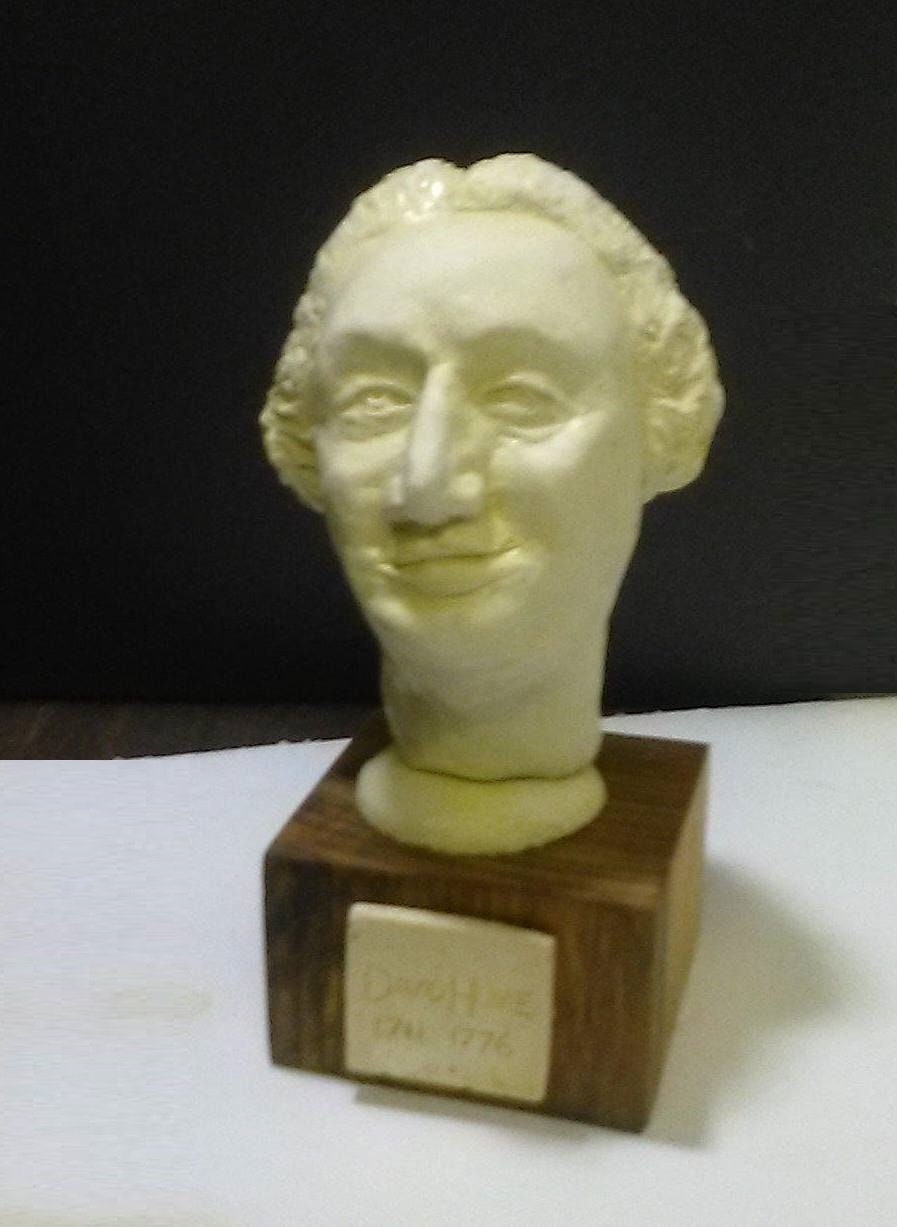 Hume bust of the philosopher David Hume, antique white on wood base
