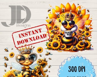 Queen Bee and Sunflowes Graphic Design - 300dpi png images