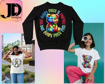 Autism Awareness Puzzle Piece Teddy Bear - Digital Image