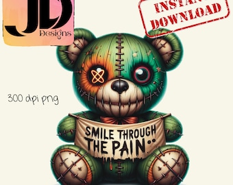 Gothic Smile Through The Pain VooDoo Doll Clipart -PNG