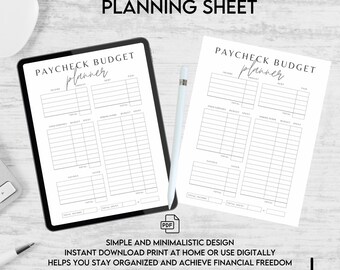 Minimalist Paycheck Budget Planner | Printable Monthly Finance Tracker | Simple Expense & Savings Organizer