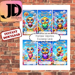 Bee My Valentine Printable Exchange Cards
