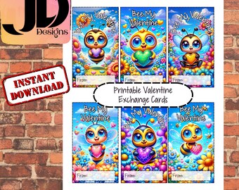 Bee My Valentine Printable Exchange Cards