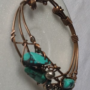 Bronze bracelet cuff wrapping turquoise beads for a stylish look. Fits Medium wrist. image 4