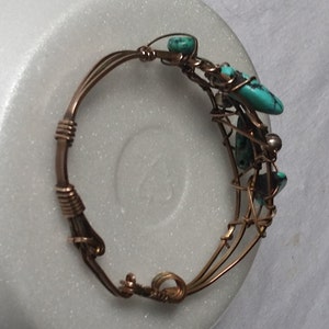 Bronze bracelet cuff wrapping turquoise beads for a stylish look. Fits Medium wrist. image 5