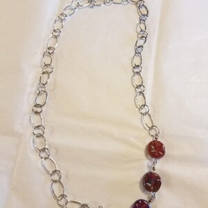 Hand made sterling silver chain necklace with 3 burgundy glass beads blends perfectly with the burgundy wave bracelet. 22 inches long image 4