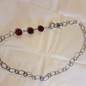 Hand made sterling silver chain necklace with 3 burgundy glass beads blends perfectly with the burgundy wave bracelet. 22 inches long image 5