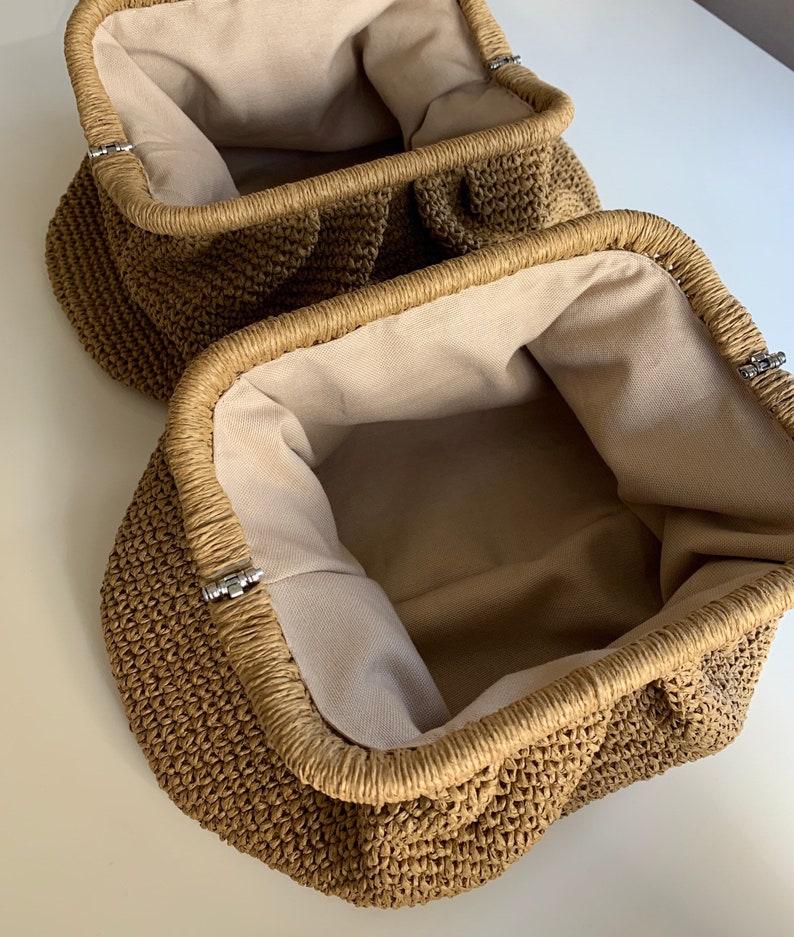 Hand Knitted Tan Clutch Bag Summer Paper Rope Bags Tan Beach Etsy